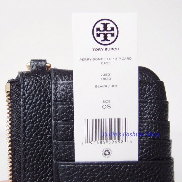 NWT Tory Burch Perry Bombe Card Case Small Leather Wristlet BLACK AUTHENTIC